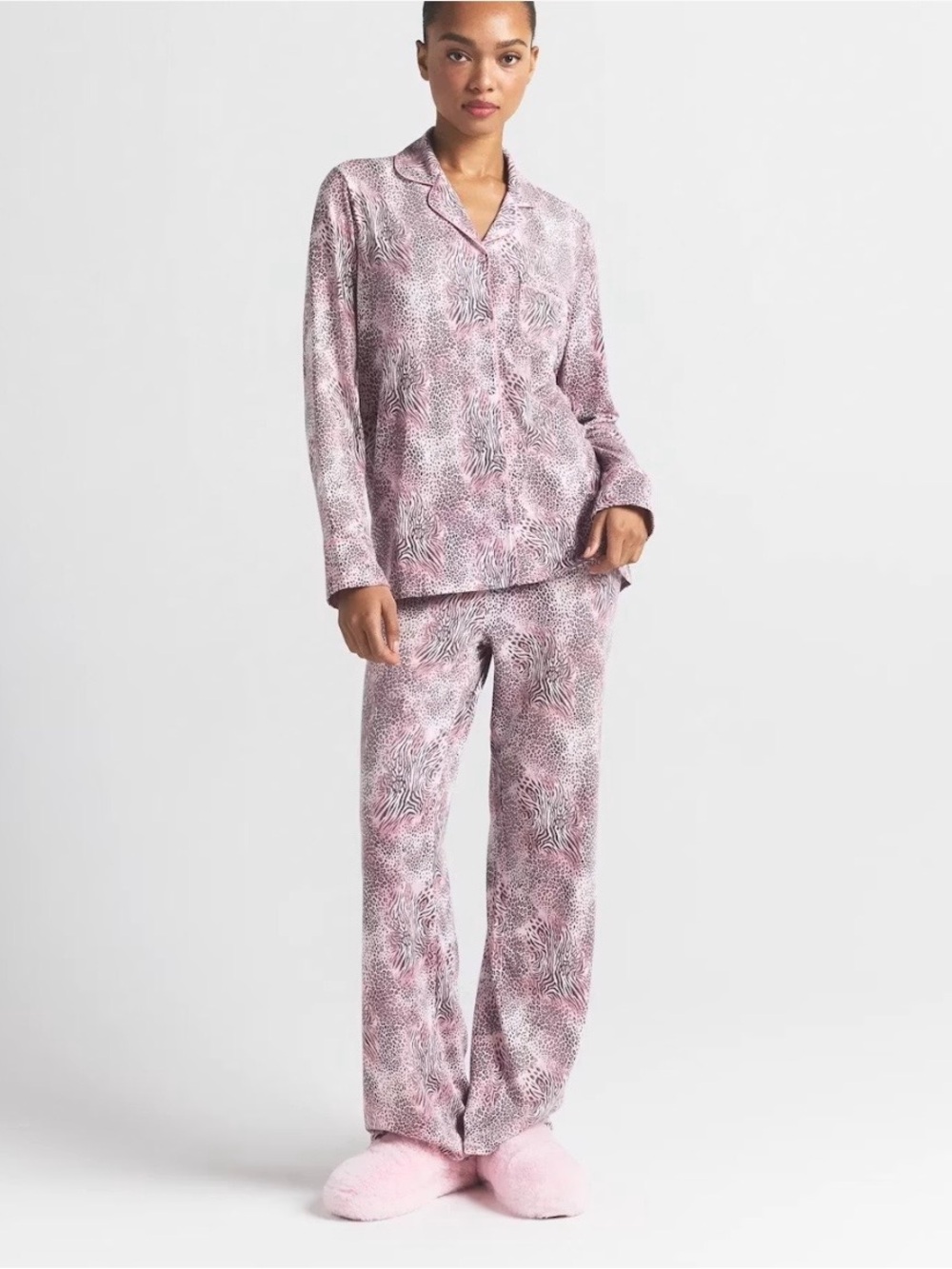 SKIMS Pink Zebra-Print Long-Sleeve Pajama Set